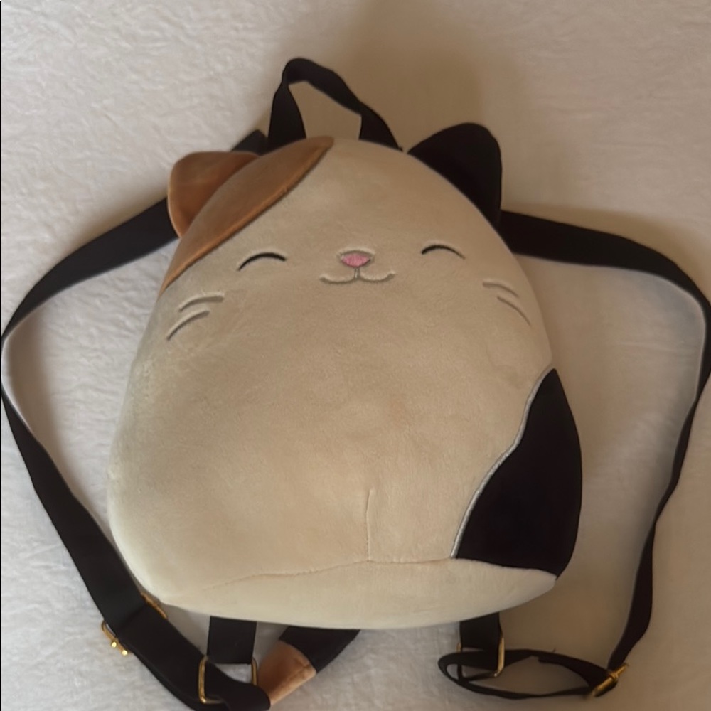 Cat Plush Backpack - Cream and Black